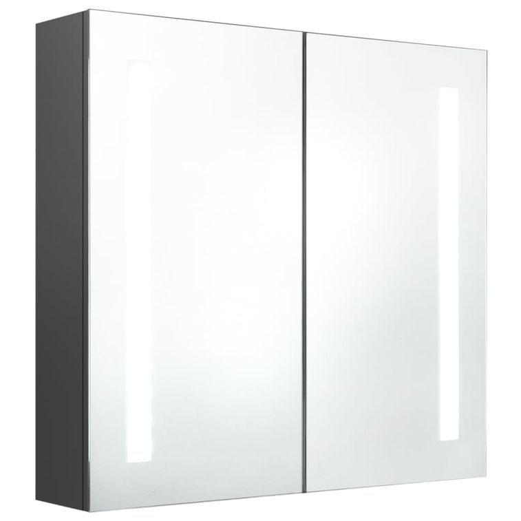 Armoire de salle de bain à miroir LED Gris 62x14x60 cm - Photo n°3