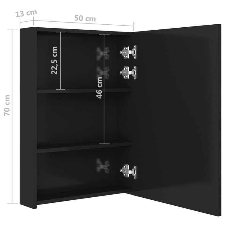 Armoire de salle de bain à miroir LED Noir brillant 50x13x70 cm 2 - Photo n°8