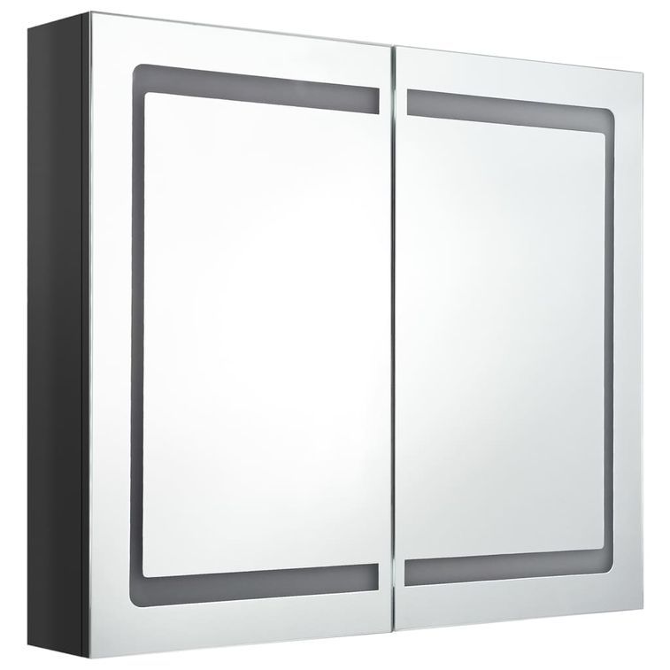 Armoire de salle de bain à miroir LED Noir brillant 80x12x68 cm - Photo n°1