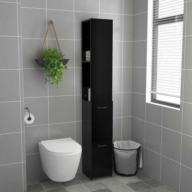 Armoire de salle de bain Noir 25x25x170 cm - Photo n°3