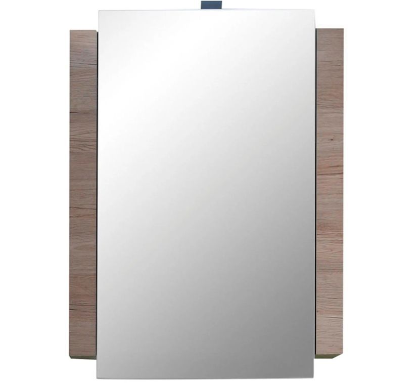 Armoire de toilette 1 porte blanc et chêne clair avec miroir Masie - Photo n°1