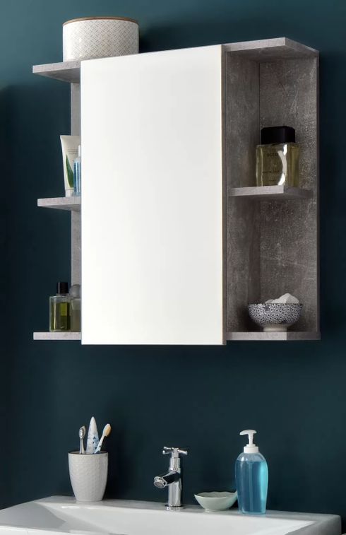 Armoire de toilette 1 porte mélaminé blanc et gris avec miroir Lenny - Photo n°4