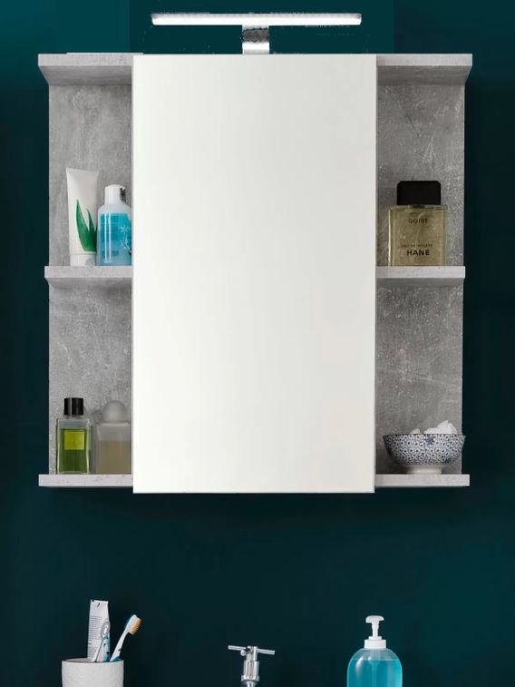 Armoire de toilette 1 porte mélaminé blanc et gris avec miroir Lenny - Photo n°5