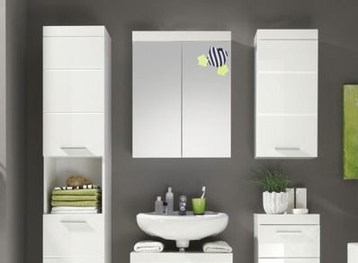 Armoire de toilette 2 portes blanc brillant avec miroir Kelia 60 cm - Photo n°2