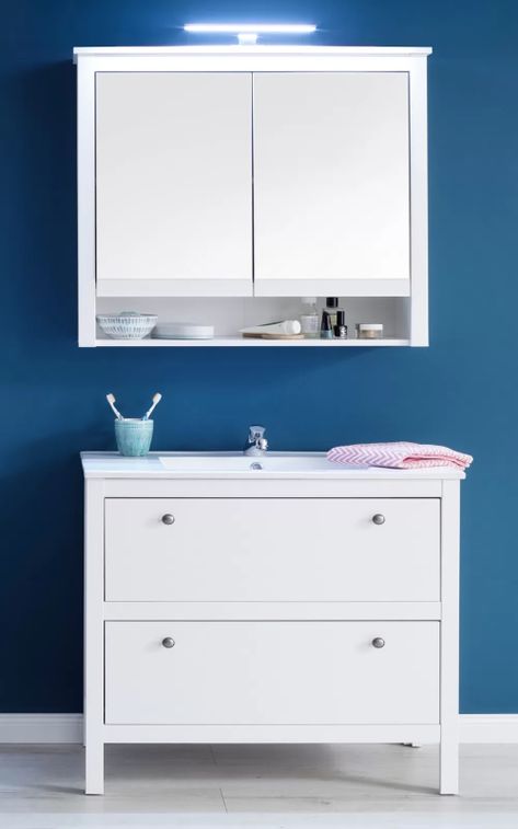 Armoire de toilette à LED 2 portes mélaminé blanc avec miroir Leone - Photo n°2