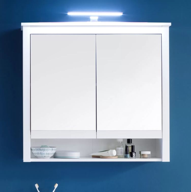 Armoire de toilette à LED 2 portes mélaminé blanc avec miroir Leone - Photo n°4