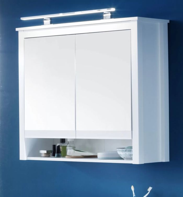 Armoire de toilette à LED 2 portes mélaminé blanc avec miroir Leone - Photo n°5