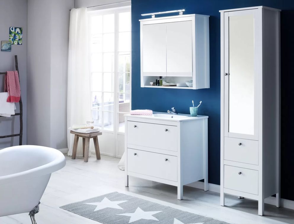 Armoire de toilette à LED 2 portes mélaminé blanc avec miroir Leone - Photo n°6