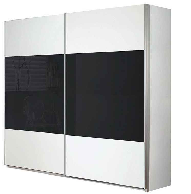 Armoire design 2 portes coulissantes blanc et verre noir Kudo - Photo n°1