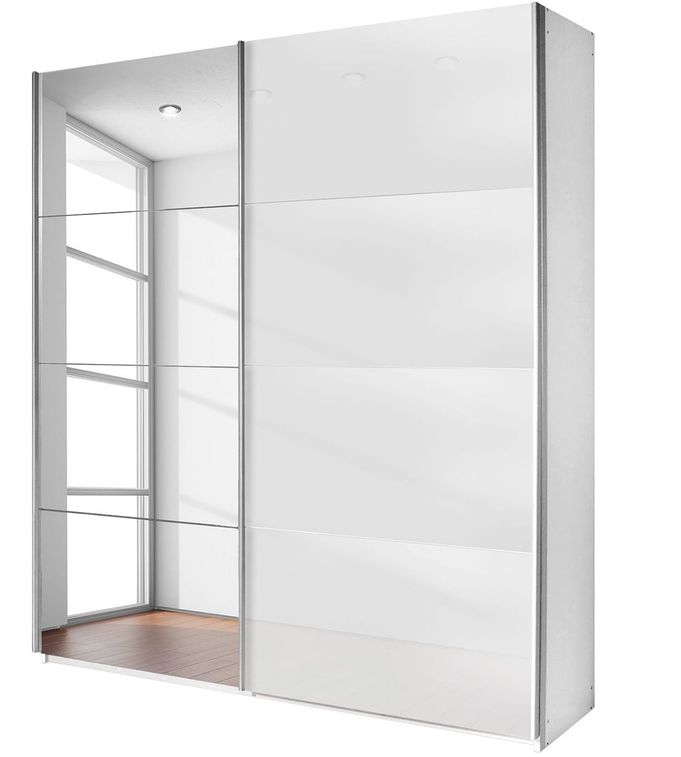 Armoire design 2 portes coulissantes verre teinté blanc et miroir Luxia - Photo n°1