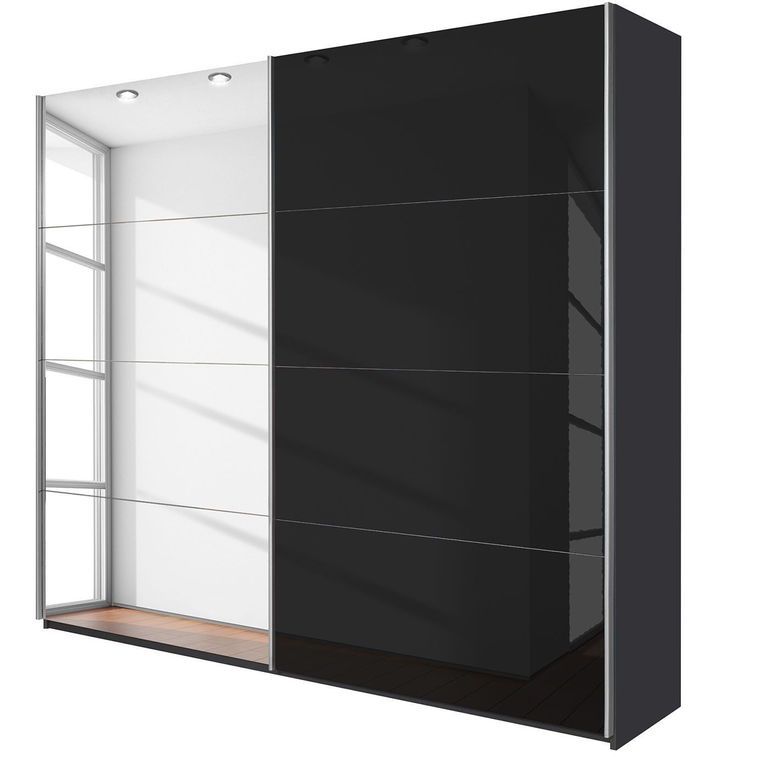 Armoire design 2 portes coulissantes verre teinté noir et miroir Luxia - Photo n°1