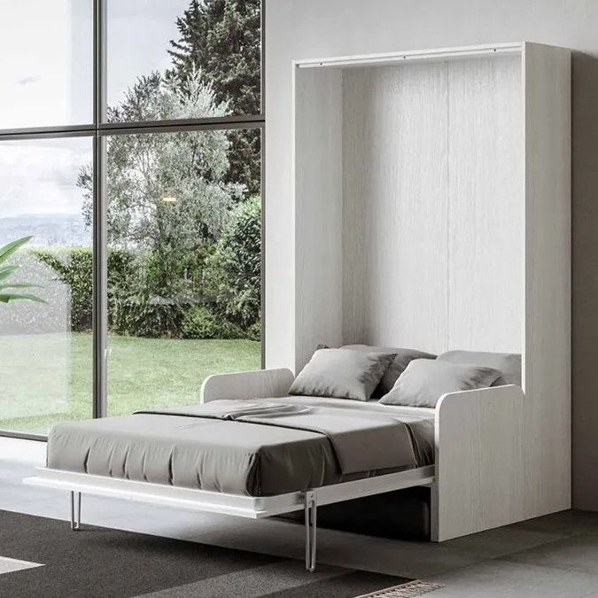 Armoire lit 120x190 cm avec canapé et colonne de rangement bois blanc Kanto - Photo n°10