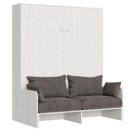 Armoire lit 120x190 cm avec canapé et meuble haut bois blanc Kanto - Photo n°8
