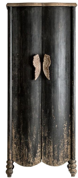 Armoire orientale 2 portes pin massif clair et noir usé Tati - Photo n°1
