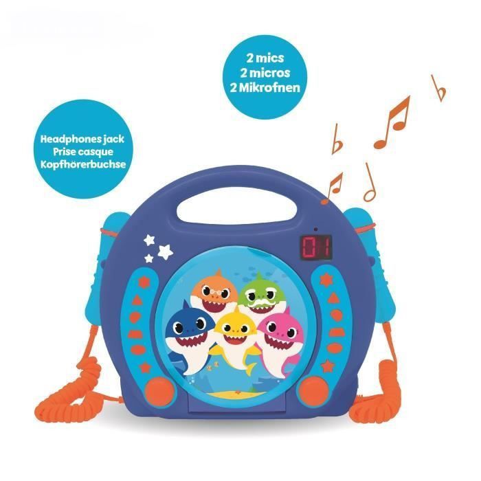BABY SHARK Lecteur CD portable avec 2 microphones - LEXIBOOK - Photo n°2