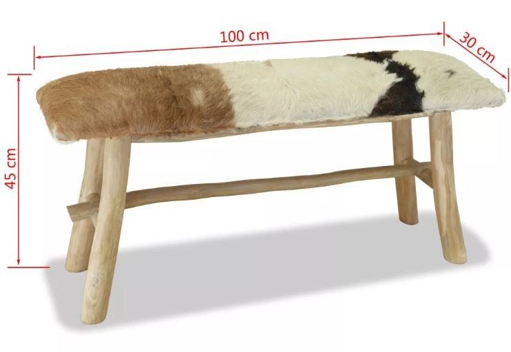 Banc assise peau de chèvre et pieds teck massif Pua 100 cm - Photo n°2
