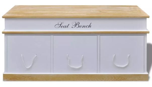 Banc avec rangement 3 tiroirs bois massif clair et blanc Tona - Photo n°1
