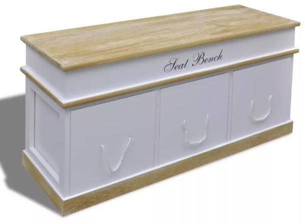 Banc avec rangement 3 tiroirs bois massif clair et blanc Tona - Photo n°2