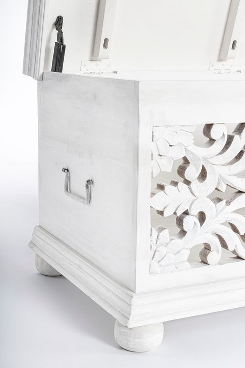 Banc coffre artisanal bois massif blanc Nina 100 cm - Photo n°6
