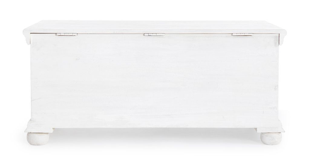 Banc coffre artisanal bois massif blanc Nina 100 cm - Photo n°7
