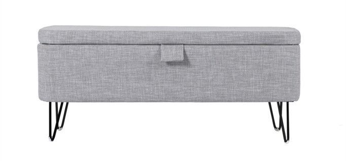 Banc coffre - Bout de lit tissu gris et pieds noir Lary - Photo n°1