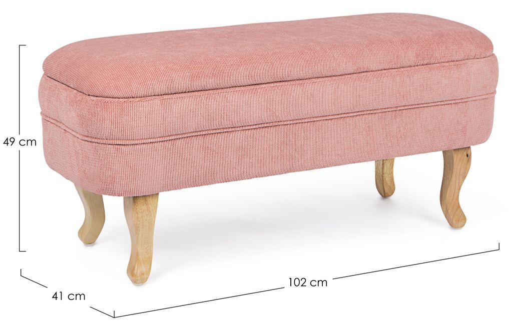 Banc coffre tissu doux rose et pieds en bois de sapin Kania 102 cm - Photo n°5