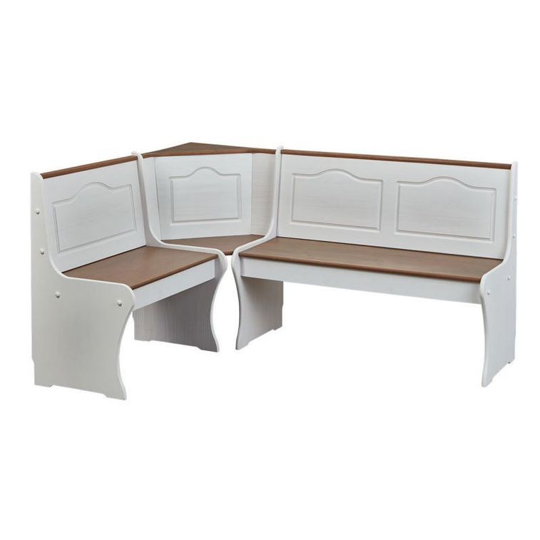 Banc d'angle table et chaises pin massif vernis blanc et marron Campanou - Photo n°4