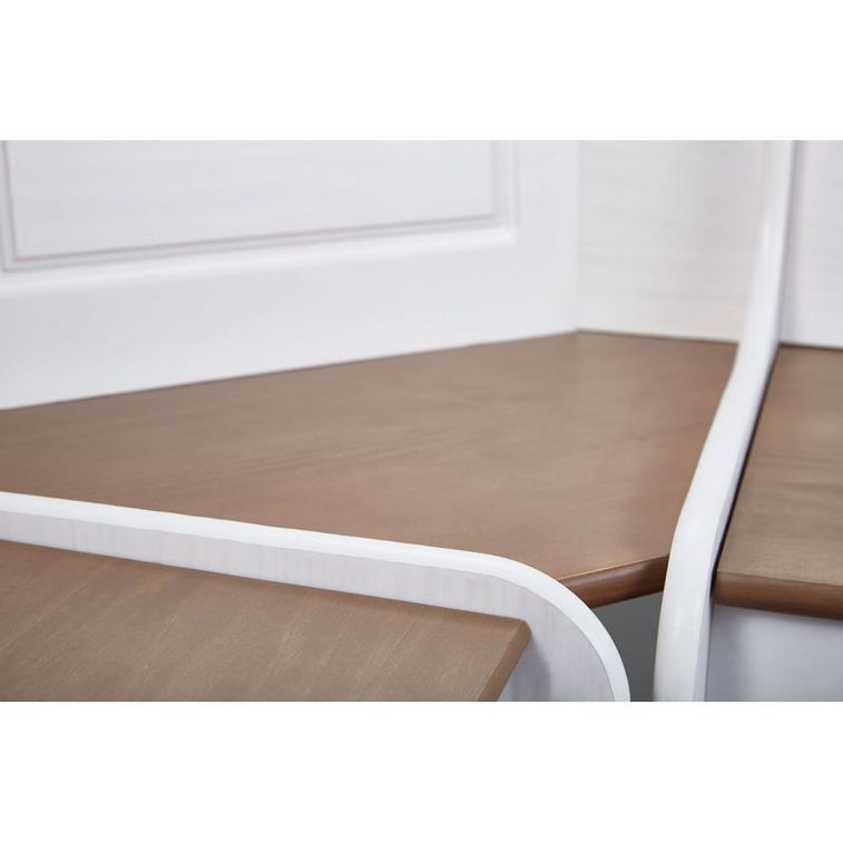 Banc d'angle table et chaises pin massif vernis blanc et marron Campanou - Photo n°5