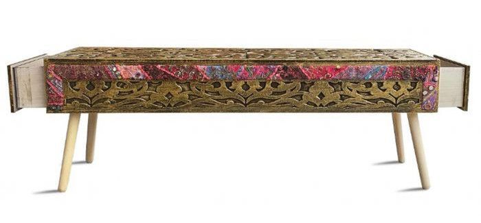 Banc de rangement 2 tiroirs bois bronze et tissu Adidja 140 cm - Photo n°2