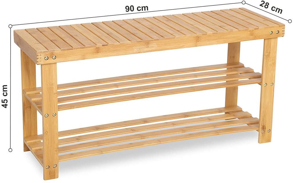 Banc meuble à rangement bambou naturel 3 niveaux 90 cm - Photo n°6