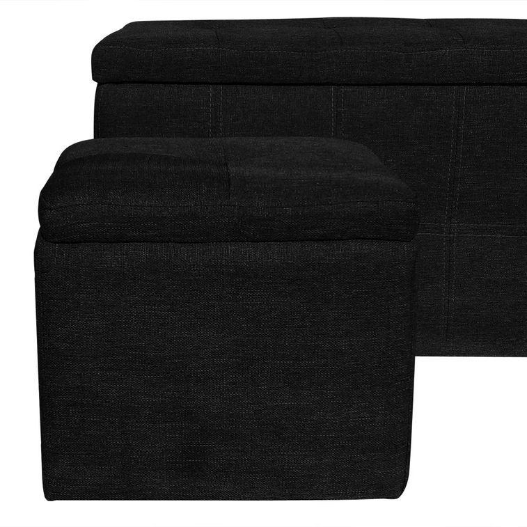 Banquette tissu noir avec 3 poufs Kenzo - Photo n°2