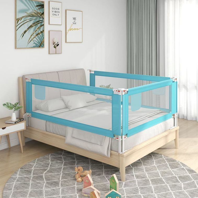 Barrière de sécurité de lit d'enfant Bleu 140x25 cm Tissu - Photo n°1