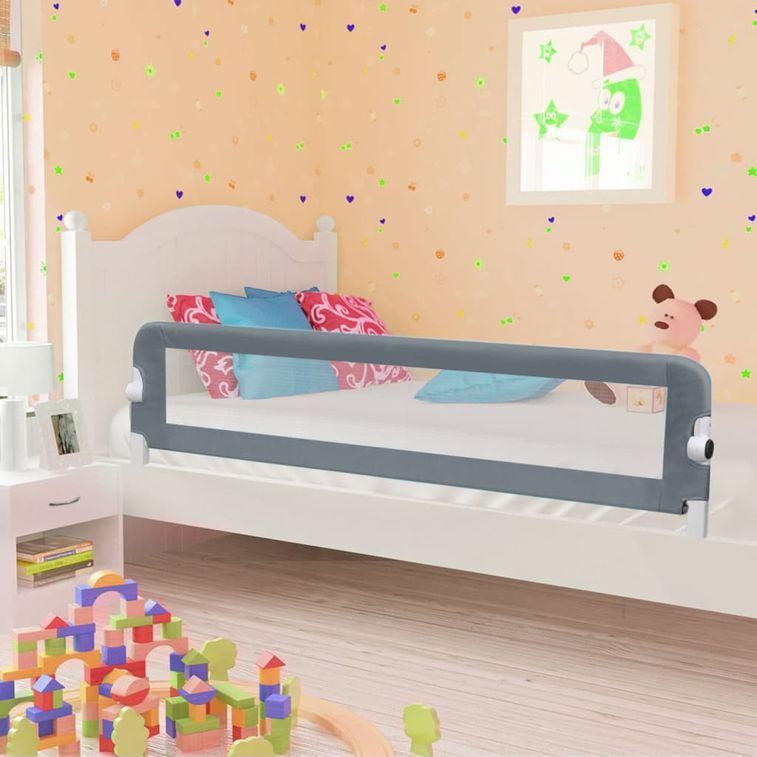 Barrière de sécurité de lit enfant Gris 180x42 cm Polyester - Photo n°1