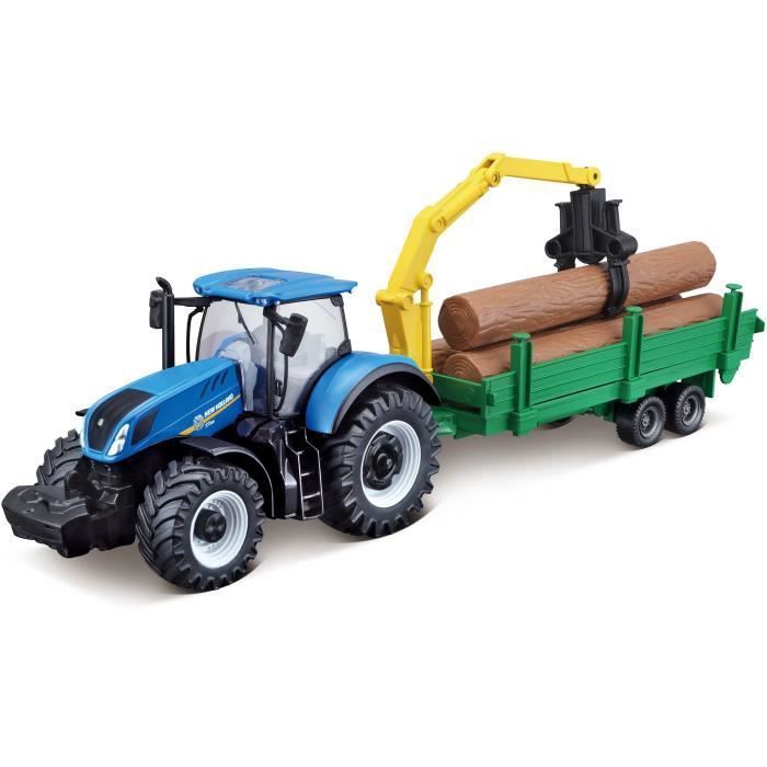 BBURAGO - 1/43 COLLECTION FERME - Tracteur New Holland + remorque a friction - Photo n°1