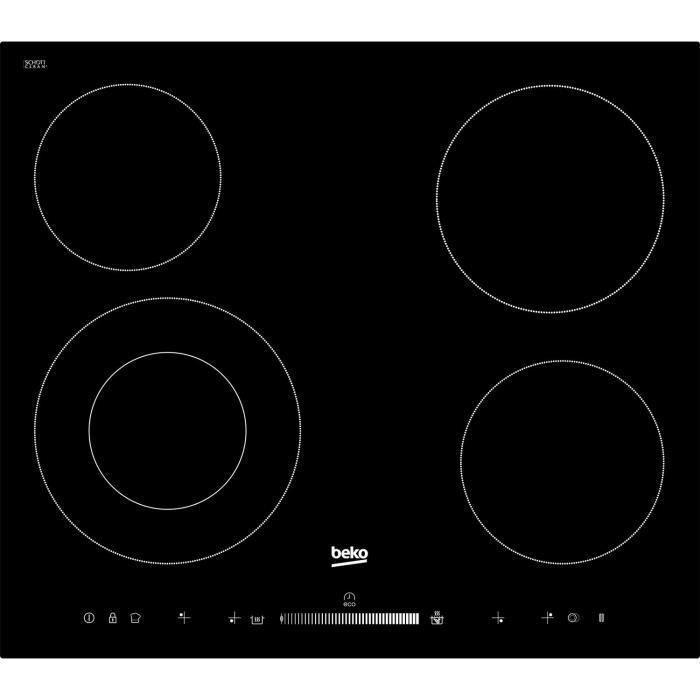 BEKO HIC64502T Table de cuisson vitrocéramique - 4 zones - 6700W - L58 x P51cm - Revetement verre - Noir - Photo n°1