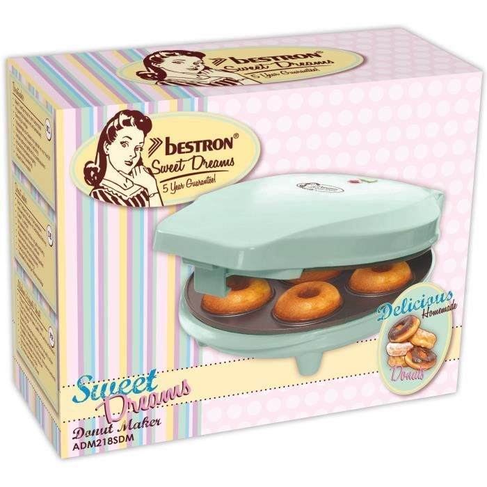 Bestron Appareil a donuts au design rétro, Sweet Dreams, Revetement anti-adhésif, 700 Watts, Couleur: menthe - Photo n°1