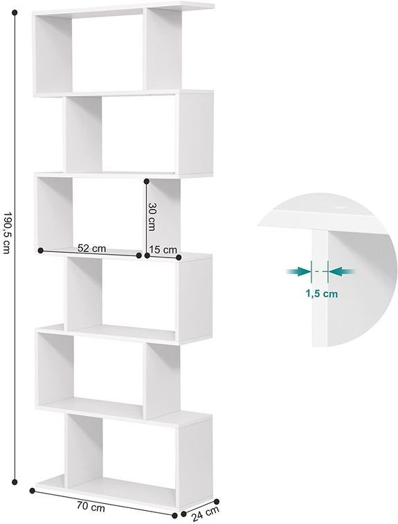 Bibliothèque design 6 niveaux bois blanc Teko L 70 x H 190 x P 24 cm - Photo n°5