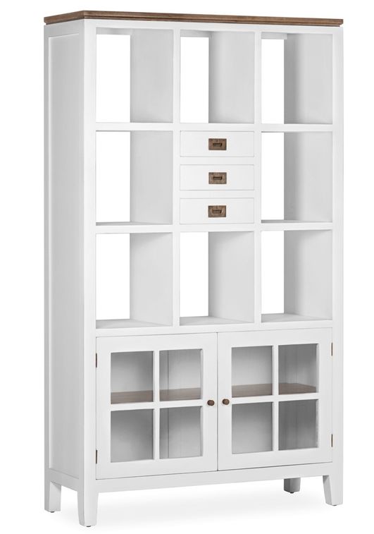 Bibliothèque provençale bois massif de mindi blanc et marron Kirest 110 cm - Photo n°1