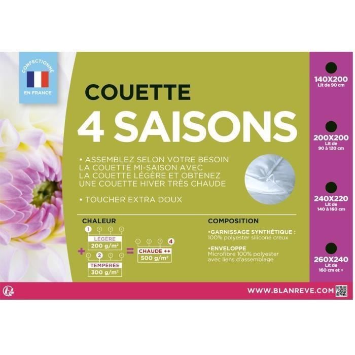 BLANREVE Couette 4 saisons - 200 x 200 cm - Blanc - Photo n°3