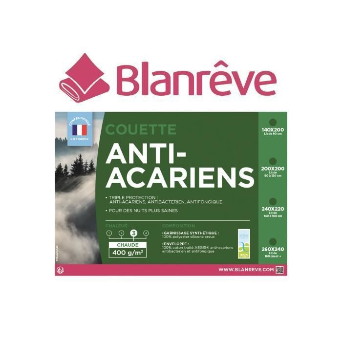 BLANREVE Couette chaude 400gm2 Anti-Acariens 220x240 cm blanc - Photo n°3