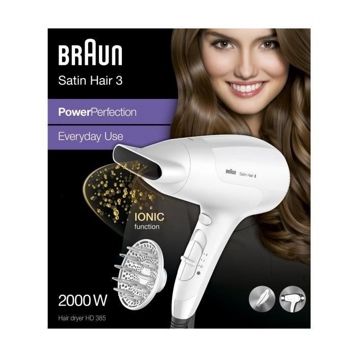BRAUN HD385 SATIN HAIR Seche-cheveux ionique - Power Perfection - Blanc - Photo n°5