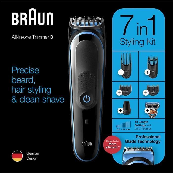 Braun MGK3245 Tondeuse 7-En-1 - Tondeuse barbe, visage et cheveux - 13 longueurs (0,5 a 21mm) - 80min de tonte - Photo n°2