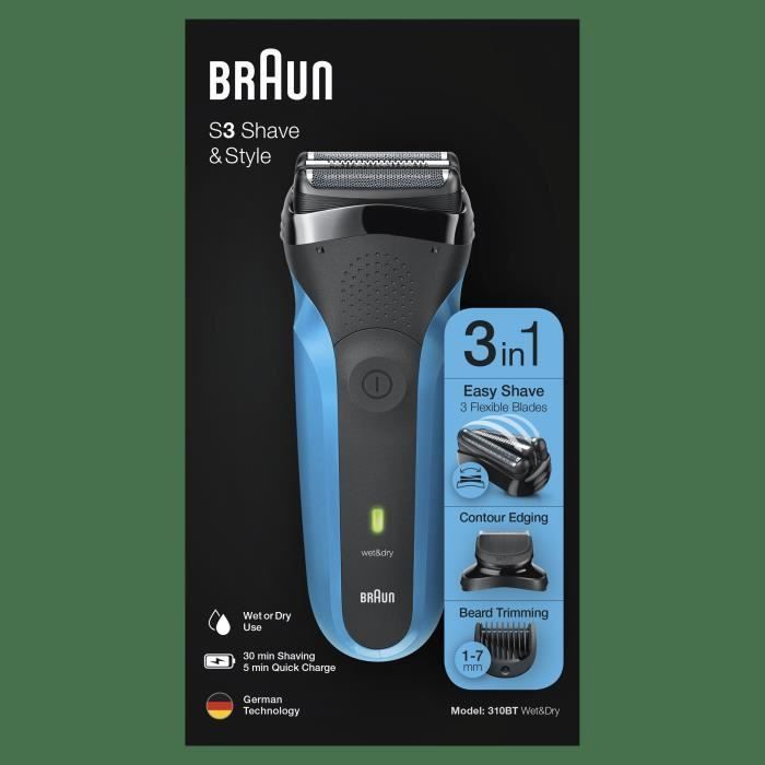 Braun Series 3 310BT Rasoir Électrique Homme - 3 lames flexibles qui s'adaptent aux contours de votre visage - Photo n°2