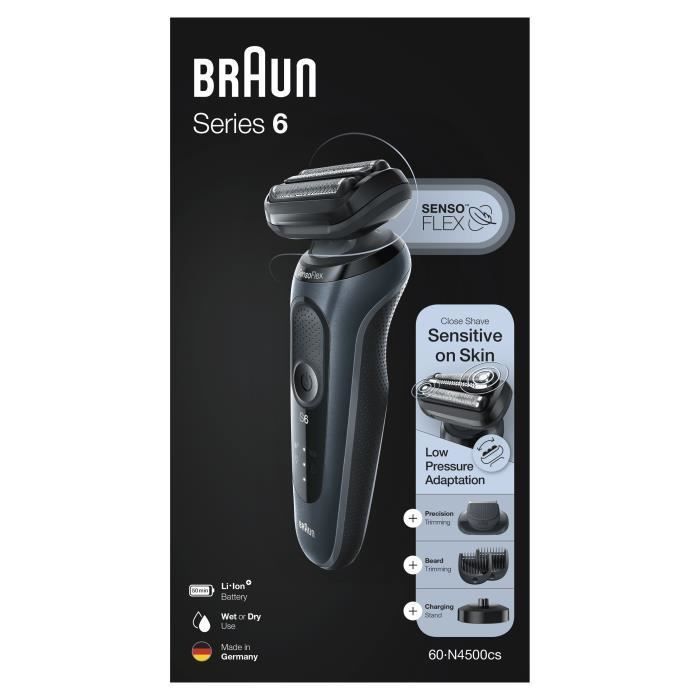BRAUN Series 6 60-N4500cs Tondeuse barbe - 3 sabots - Station de charge - Technologie SensoFlex -Autonomie 50min - Photo n°4