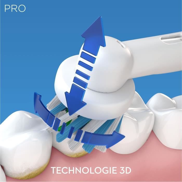 Brosse a Dents Électrique - Oral-B Pro 2 2000 - Blanche - Technologie 3D - Batterie - Photo n°3