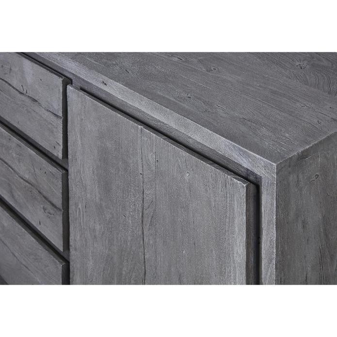 Buffet 3 portes 2 tiroirs bois massif gris et pieds métal noir Melin 200 cm - Photo n°2