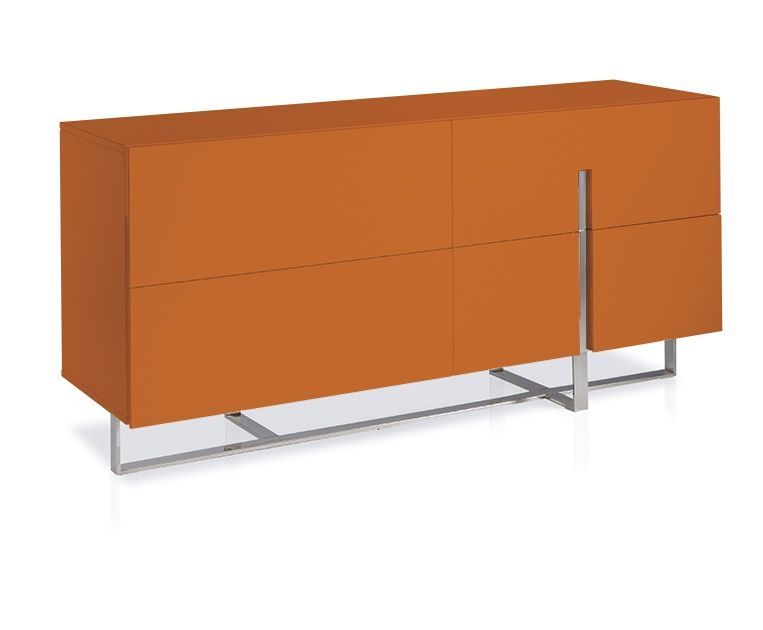 Buffet 4 tiroirs bois laqué orange et pieds acier inoxydable Dezina - Photo n°1