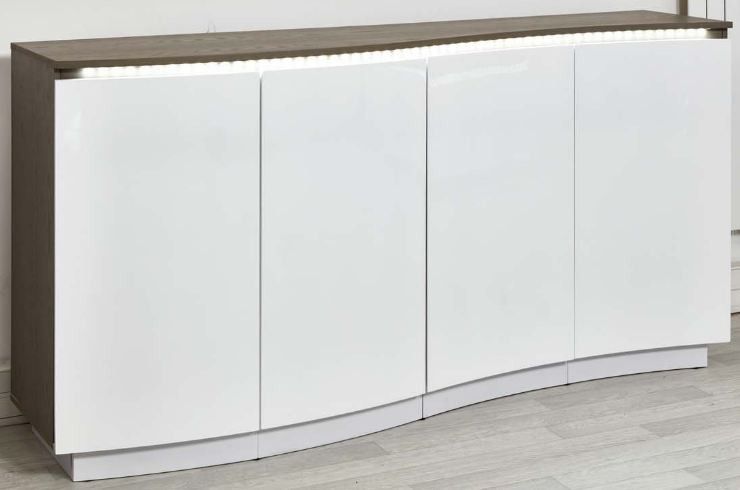 Buffet à LED 4 portes bois laqué blanc et taupe Pasy - Photo n°1