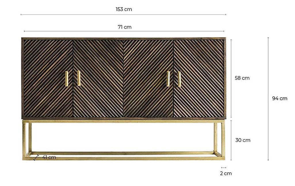 Buffet art déco 4 portes bois massif marron et métal doré Jamie 153 cm - Photo n°4