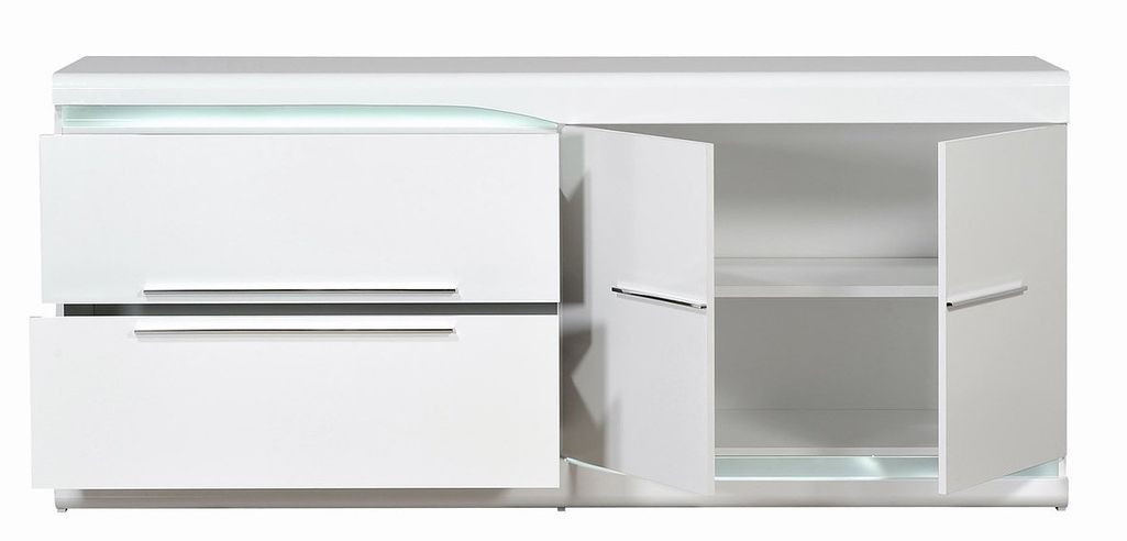 Buffet avec éclairage à Led 2 tiroirs 2 portes bois laqué blanc Minio 200 cm - Photo n°3